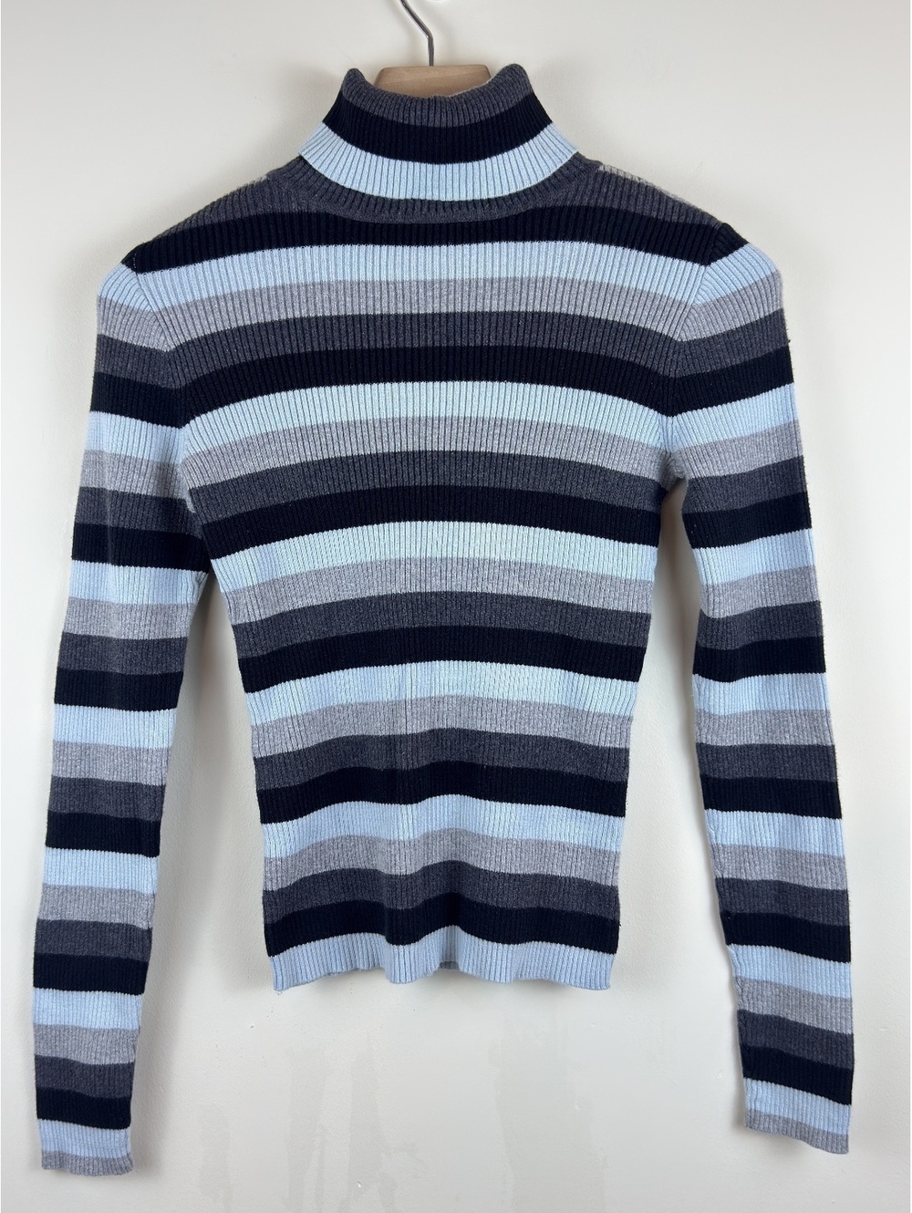 Vintage GAP Factory Y2K Striped 90s Ribbed Turtleneck Sweater 100% Cotton M
